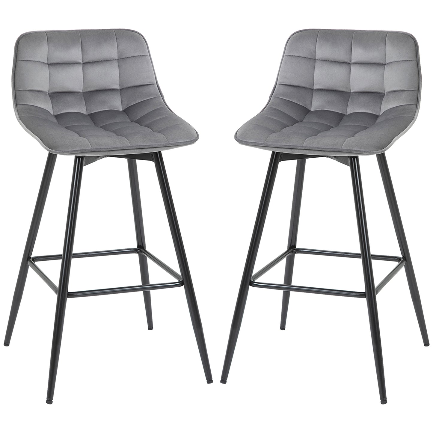 Retro Style Set of 2 Bar stools With Backs Velvet-Touch Dining Chairs Kitchen Counter Chairs  Fabric Upholstered seat with Metal Legs, Backrest, Grey