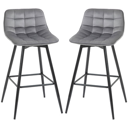 Retro Style Set of 2 Bar stools With Backs Velvet-Touch Dining Chairs Kitchen Counter Chairs  Fabric Upholstered seat with Metal Legs, Backrest, Grey