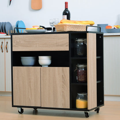 Rolling Kitchen Island, 76.5Wx40Dx82H cm Oak / Black Colour