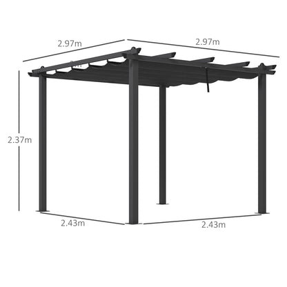 Outsunny 3 x 3(m) Aluminium Pergola with Retractable Roof, Garden Gazebo Canopy Sun Shade Shelter for Grill, Patio, Deck