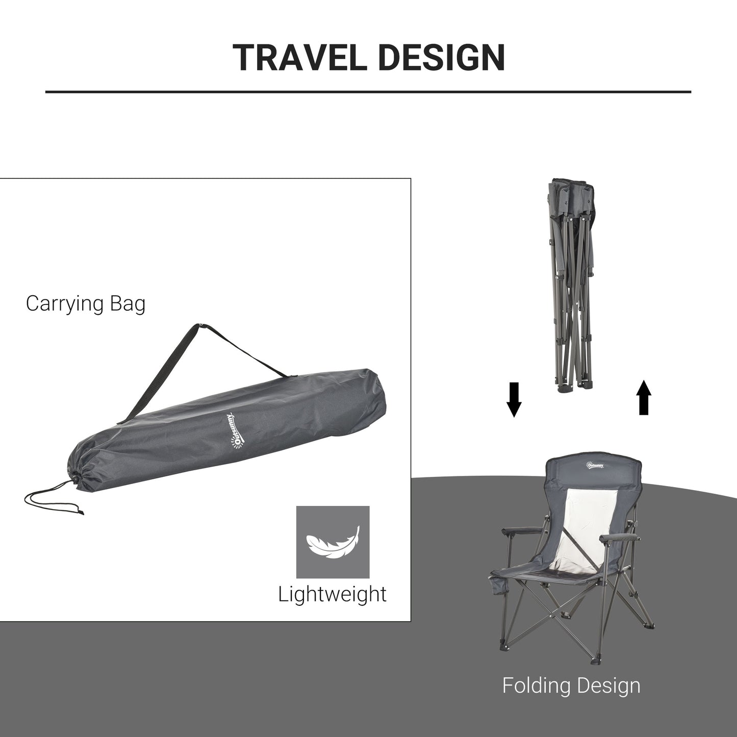 Outsunny Folding Camp Chair Portable Chair w/ Cup Holder Holds up to 136kg Perfect for Camping, Festivals, Garden, Caravan Trips, Beach and BBQs