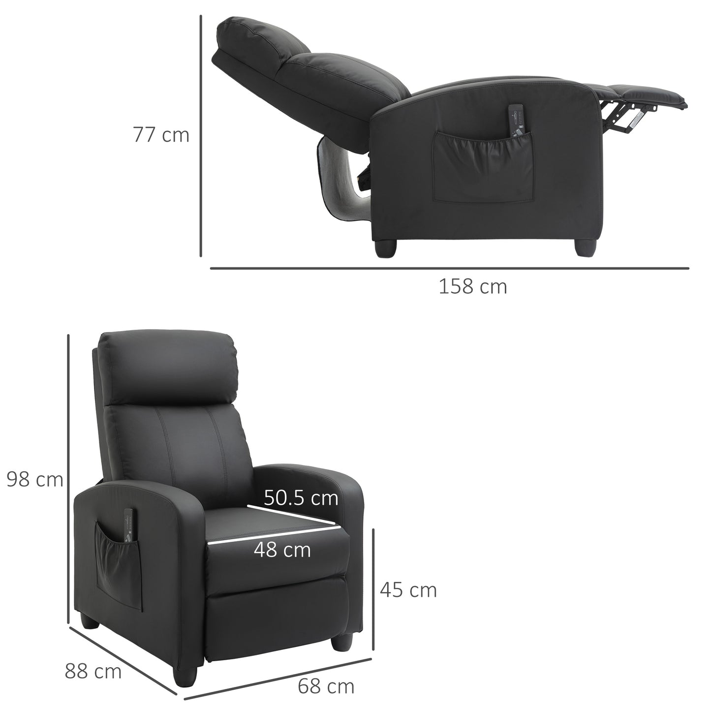 Recliner Sofa Chair PU Leather Massage Armchair w/ Footrest and Remote Control For Living Room, Bedroom, Home Theater