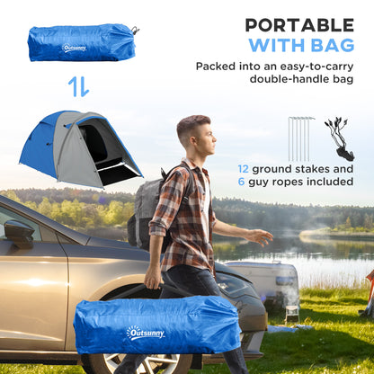 Outsunny 2-3 Man Camping Tent with 2 Rooms, 2000mm Waterproof Family Tent, Portable with Bag for Fishing Hiking Festival, Blue