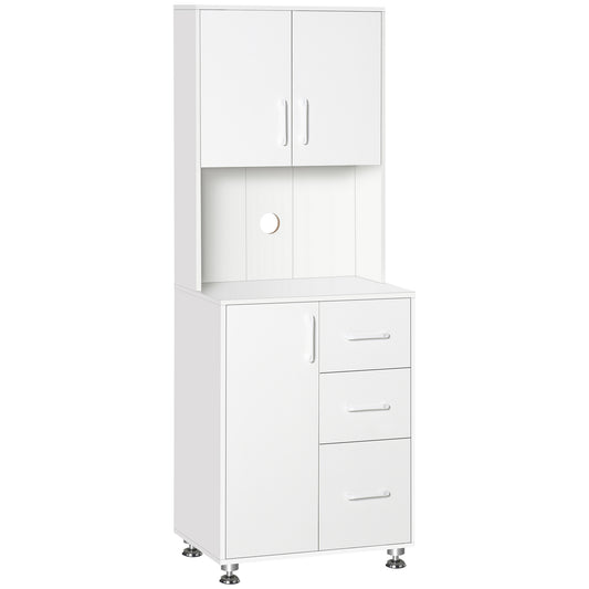 Modern Kitchen Cupboard with Storage Cabinets, 3 Drawers and Open Countertop for Living Room, White