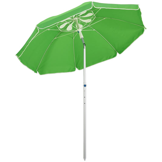 Outsunny Arc. 1.9m Beach Umbrella with Pointed Design Adjustable Tilt Carry Bag for Outdoor Patio Green