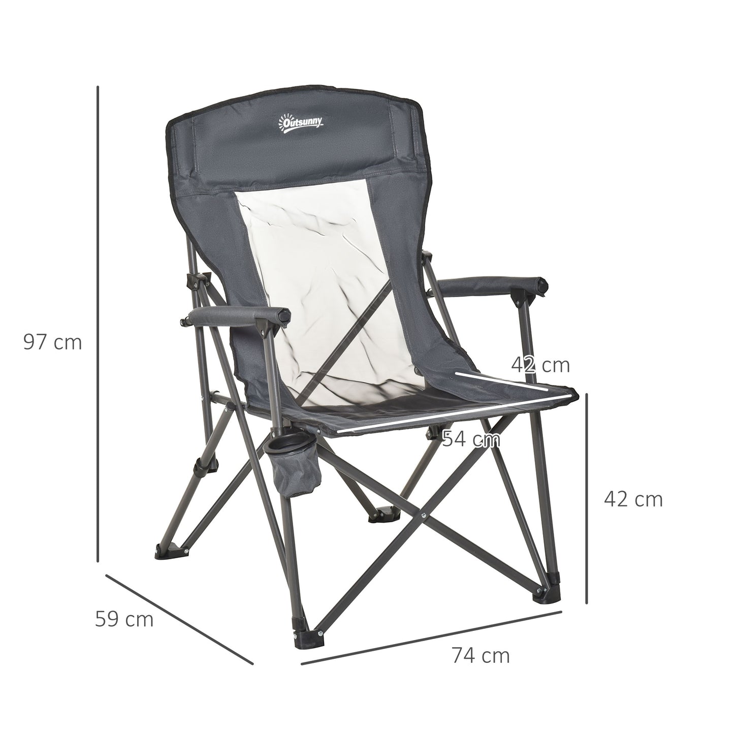 Outsunny Folding Camp Chair Portable Chair w/ Cup Holder Holds up to 136kg Perfect for Camping, Festivals, Garden, Caravan Trips, Beach and BBQs