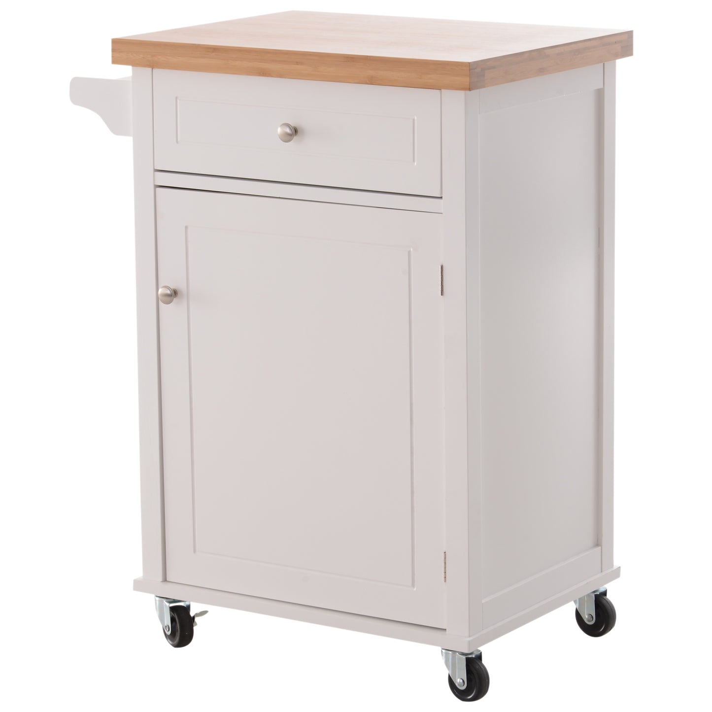 Kitchen Cart Storage Trolley Wooden Cabinet with Drawer Cupboard Towel Rail White