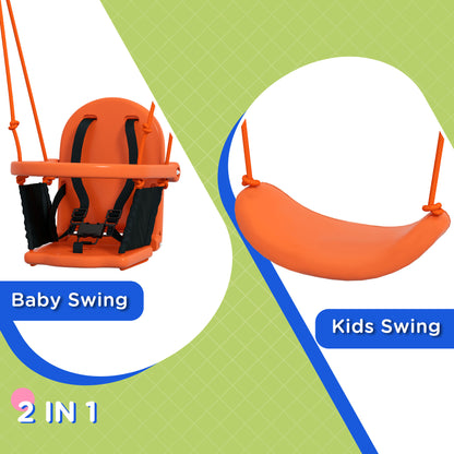 Outsunny 2 In 1 Metal Frame Nursery Swing w/ Comfortable Seat Safety Belt Orange