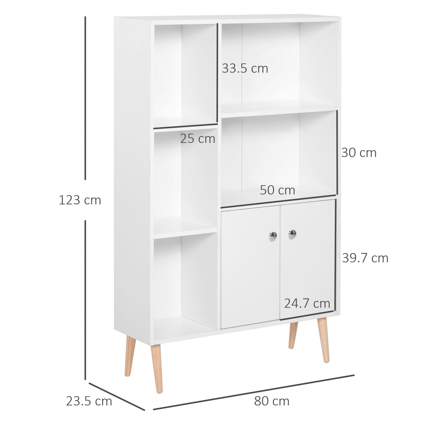 Open Bookcase Storage Cabinet Shelves Unit Free Standing With Two Doors Wooden Display White