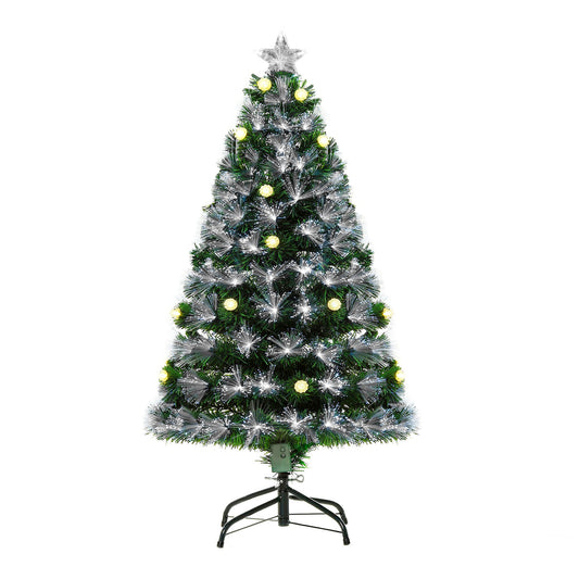 4ft White Light Artificial Christmas Tree w/ 130 LEDs Star Topper Tri-Base Full Bodied Seasonal Holiday Decoration Pre-Lit Home