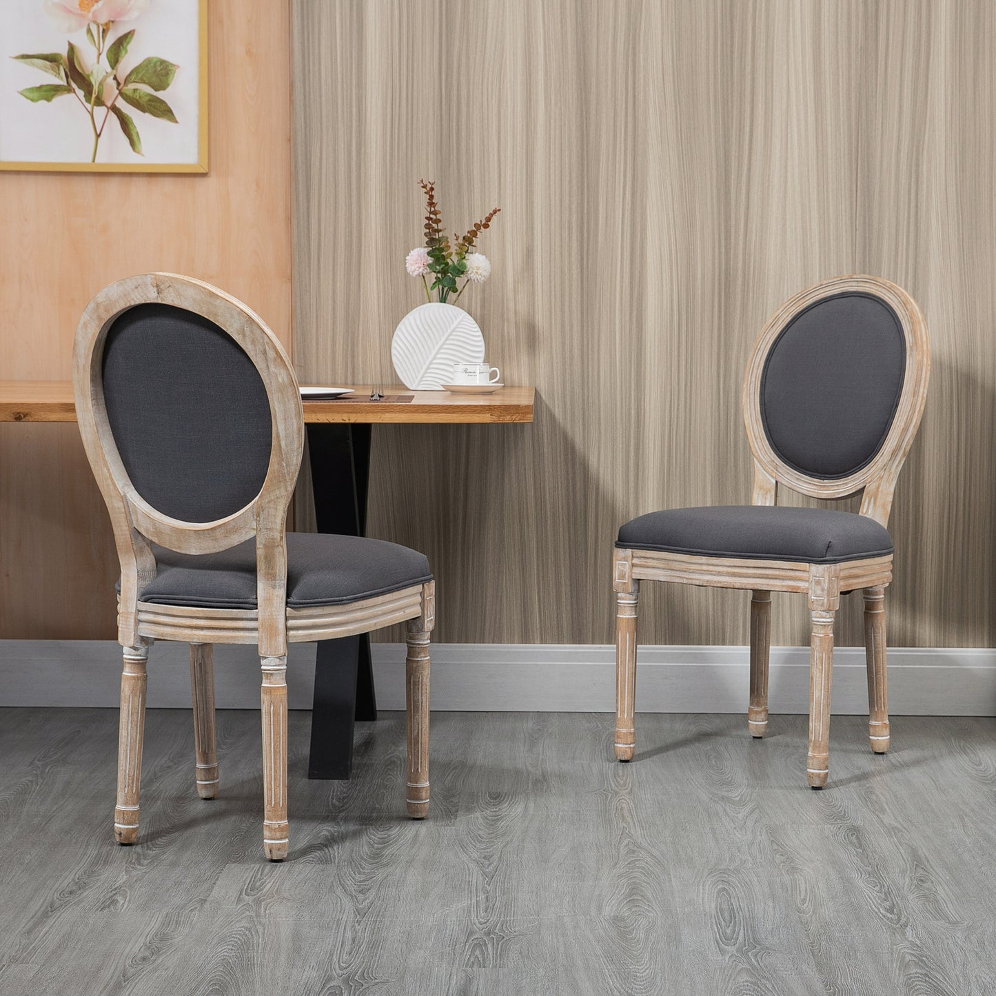 Dining Chairs Set of 2, French-Style Kitchen Chairs, Armless Accent Chairs with Backrest and Linen-Touch Upholstery, Grey