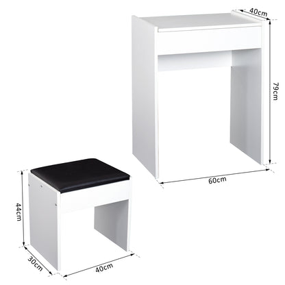 Dressing Table Set Padded Stool Dresser with Flip-up Mirror Multi-purpose - White