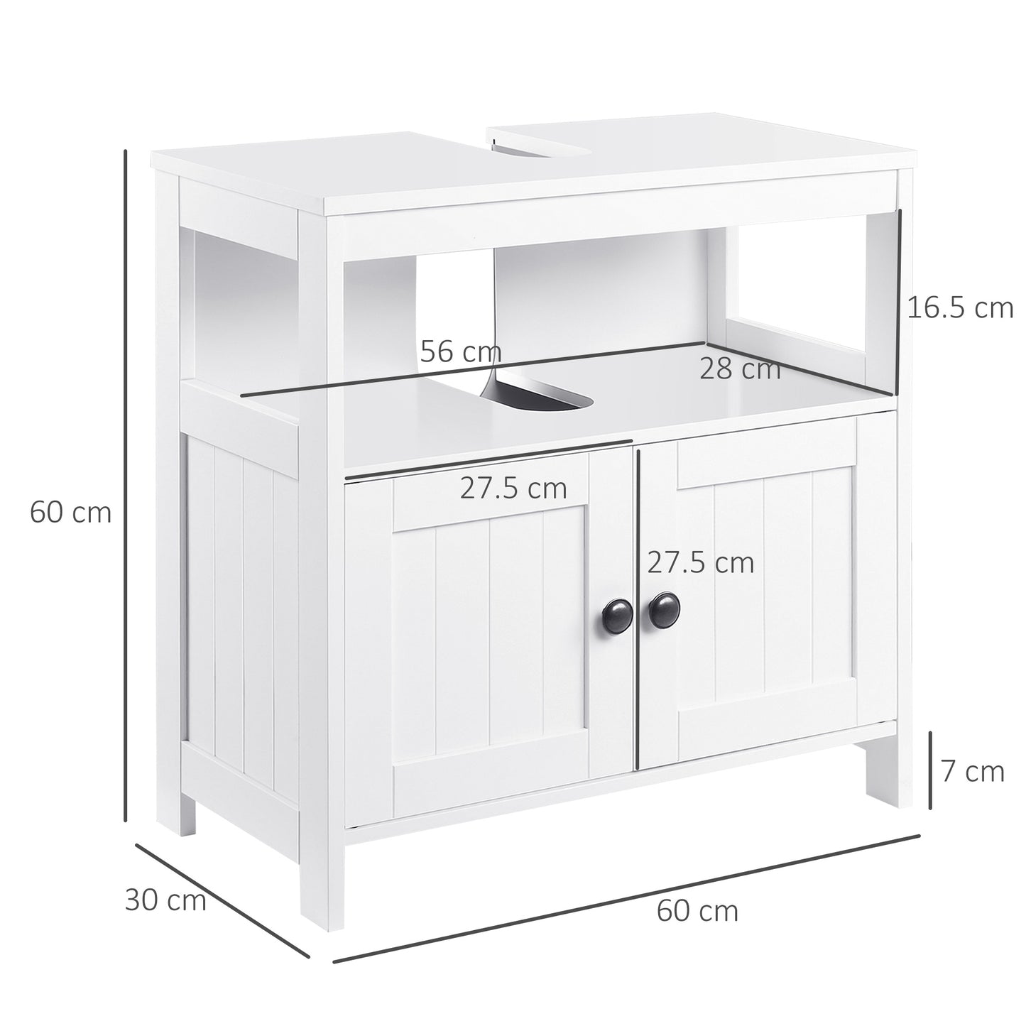 Kleankin Pedestal Under Sink Cabinet with Double Doors, Modern Bathroom Vanity Storage Unit with Shelves, White