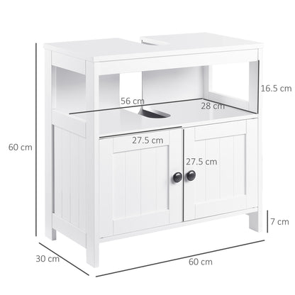 Kleankin Pedestal Under Sink Cabinet with Double Doors, Modern Bathroom Vanity Storage Unit with Shelves, White