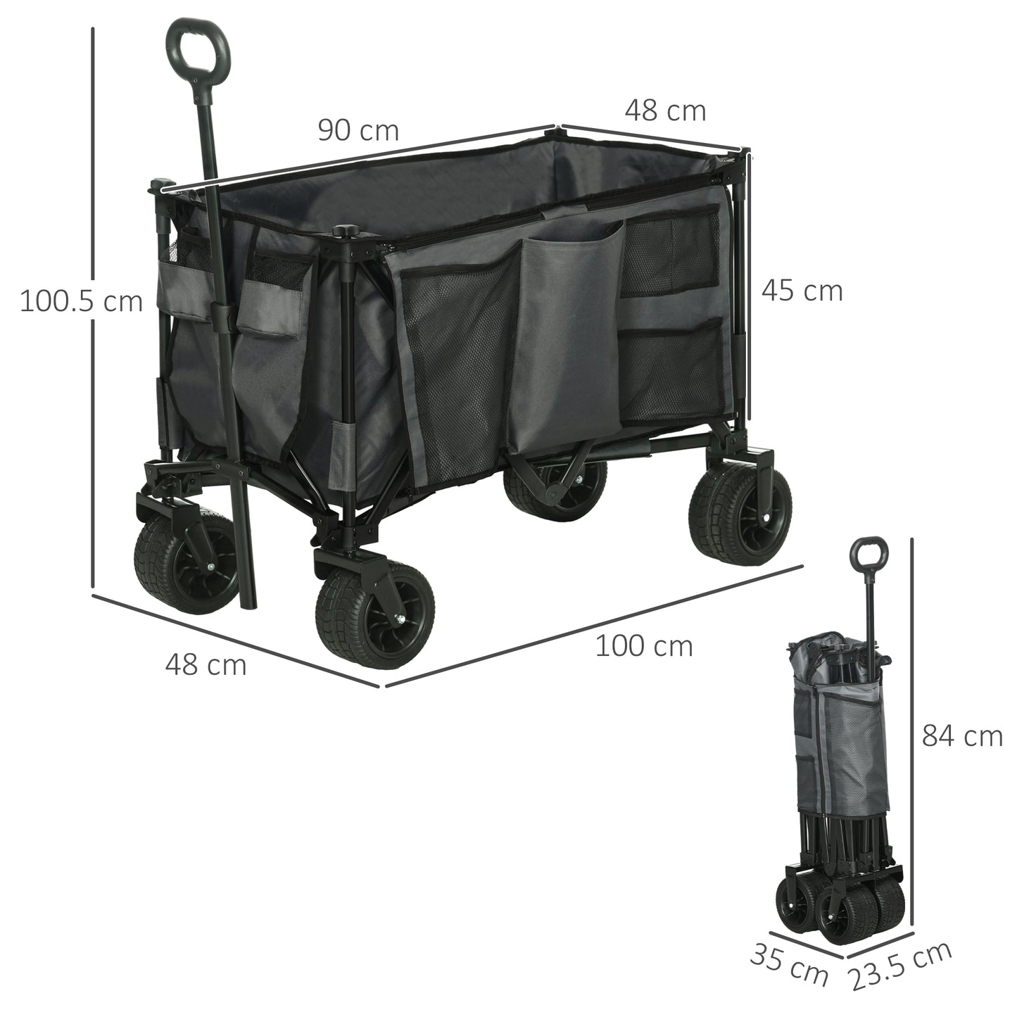 Outsunny Folding Garden Trolley, Cargo Traile on Wheels, Collapsible Camping Trolley, Outdoor Utility Wagon, Dark Grey