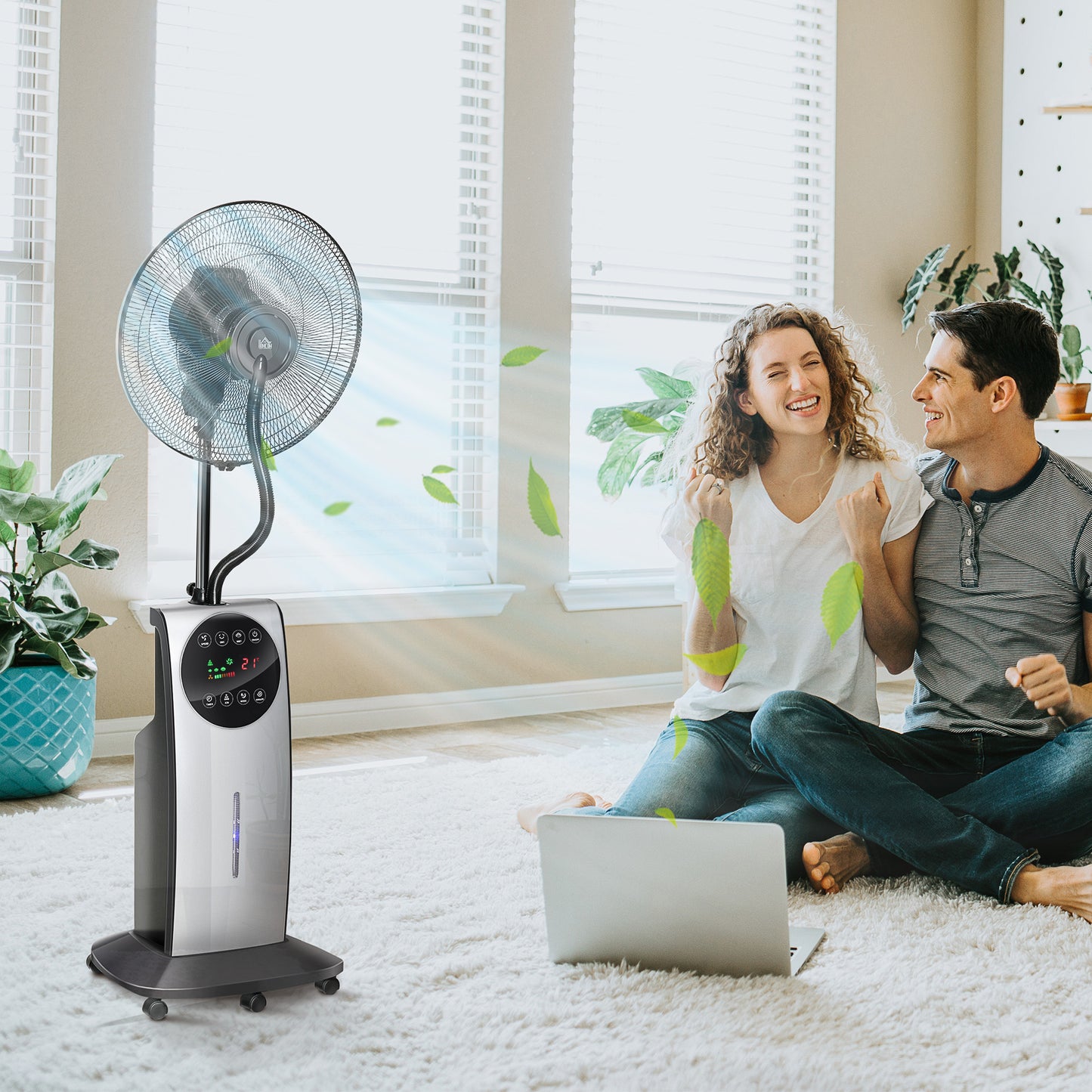 Pedestal Fan with Water Mist Spray, Humidifying Misting Fan, Standing Fan w/3 Speeds, 3.1L Water Tank Electric Mosquito Killer Jack, Black