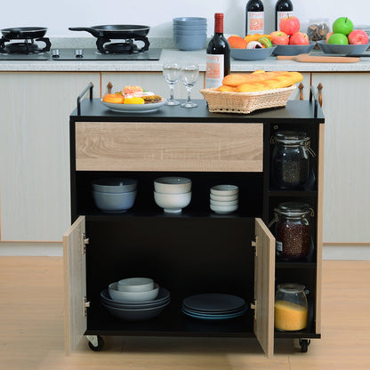 Rolling Kitchen Island, 76.5Wx40Dx82H cm Oak / Black Colour