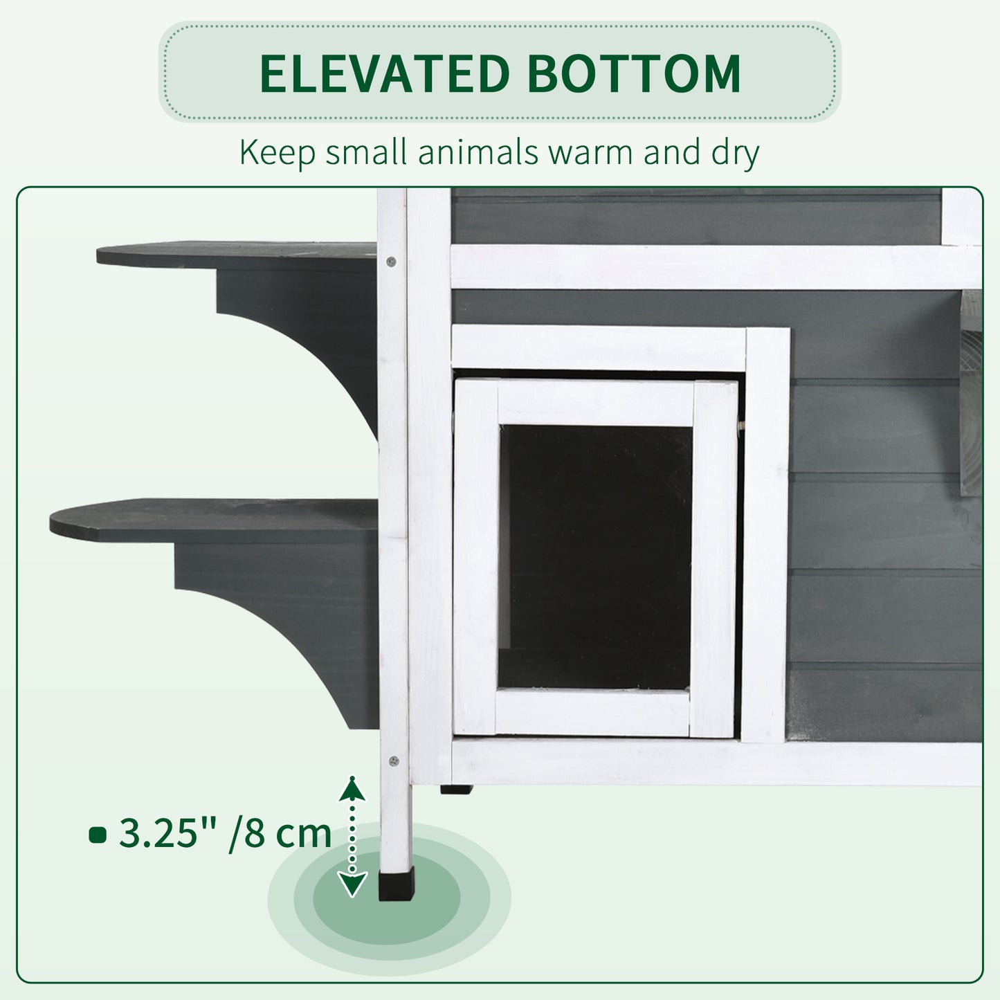 PawHut Solid Wood Cat Condos Pet House Water Proof Outdoor 2-Floor Villa, Grey