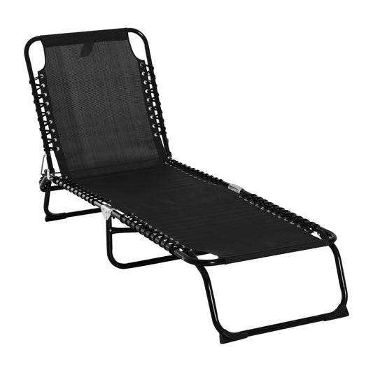 Outsunny Folding Garden Lounger w/ 4 Position Adjustable Back & 100% PVC fabric, Reclining Cot Camping Hiking Recliner, 197L x 58W x 78H, Black