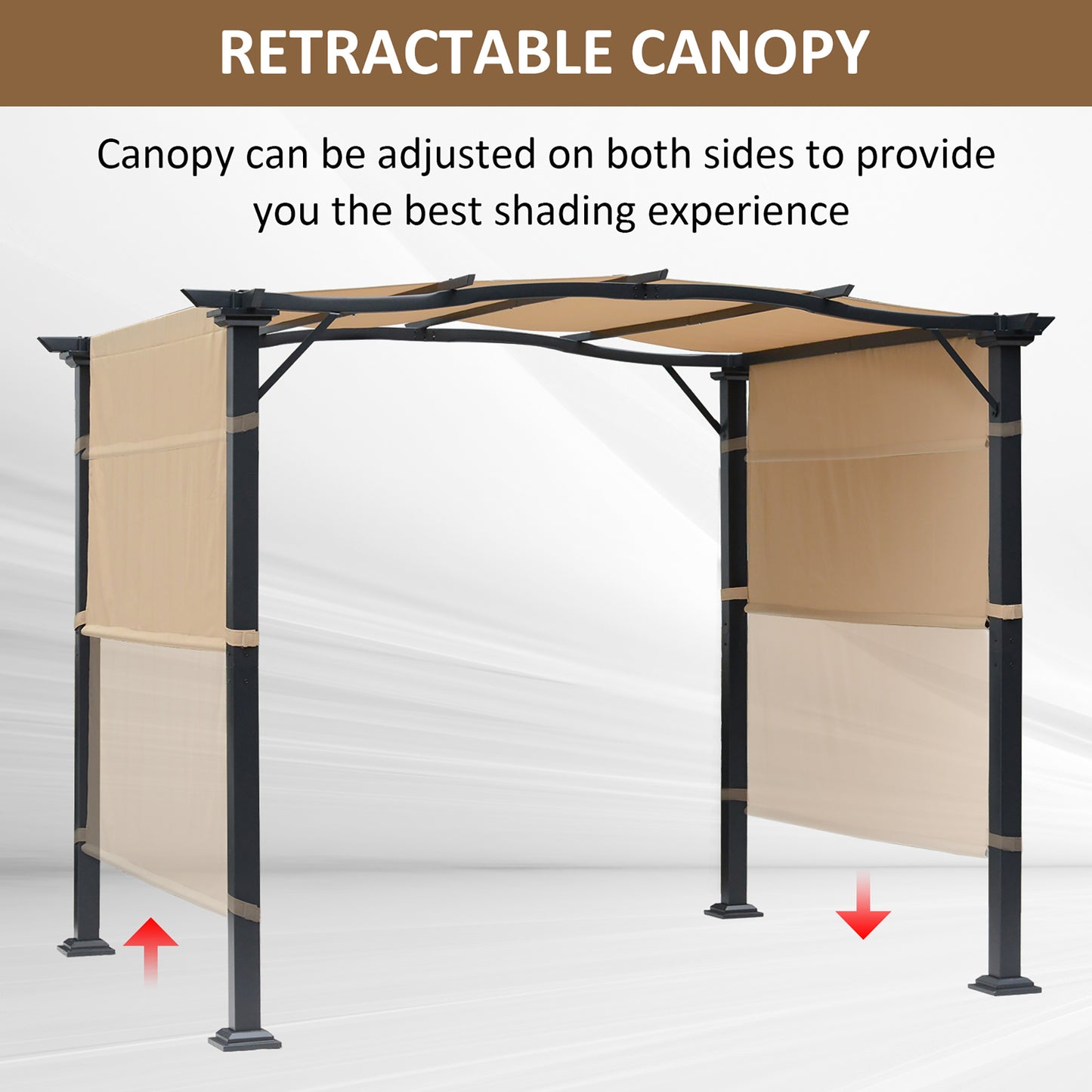 Outsunny Outdoor Retractable Pergola Garden Gazebo with Two Adjustable Side Canopy Overhead Sun Shade Backyard Canopy Cover, Steel Khaki 3x2.45x2.3m