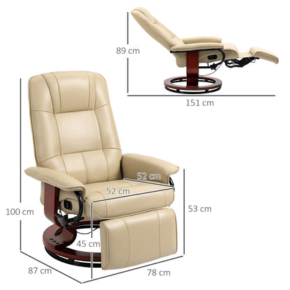 Swivel Recliner, Faux Leather Reclining Chair, Upholstered Armchair with Wooden Base for Living Room, Bedroom, Cream