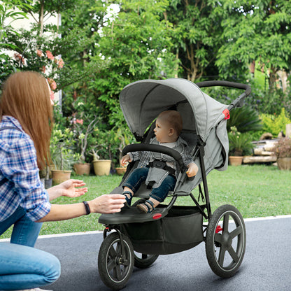 Foldable Three-Wheeler Baby Stroller w/ Canopy, Storage Basket - Grey