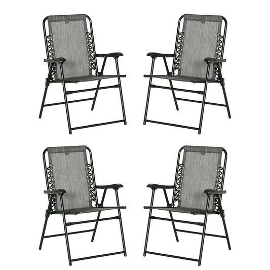 Outsunny  Pieces Patio Folding Chair Set, Outdoor Portable Loungers for Camping Pool Beach Deck, Lawn Chairs with Armrest Steel Frame, Mixed Grey