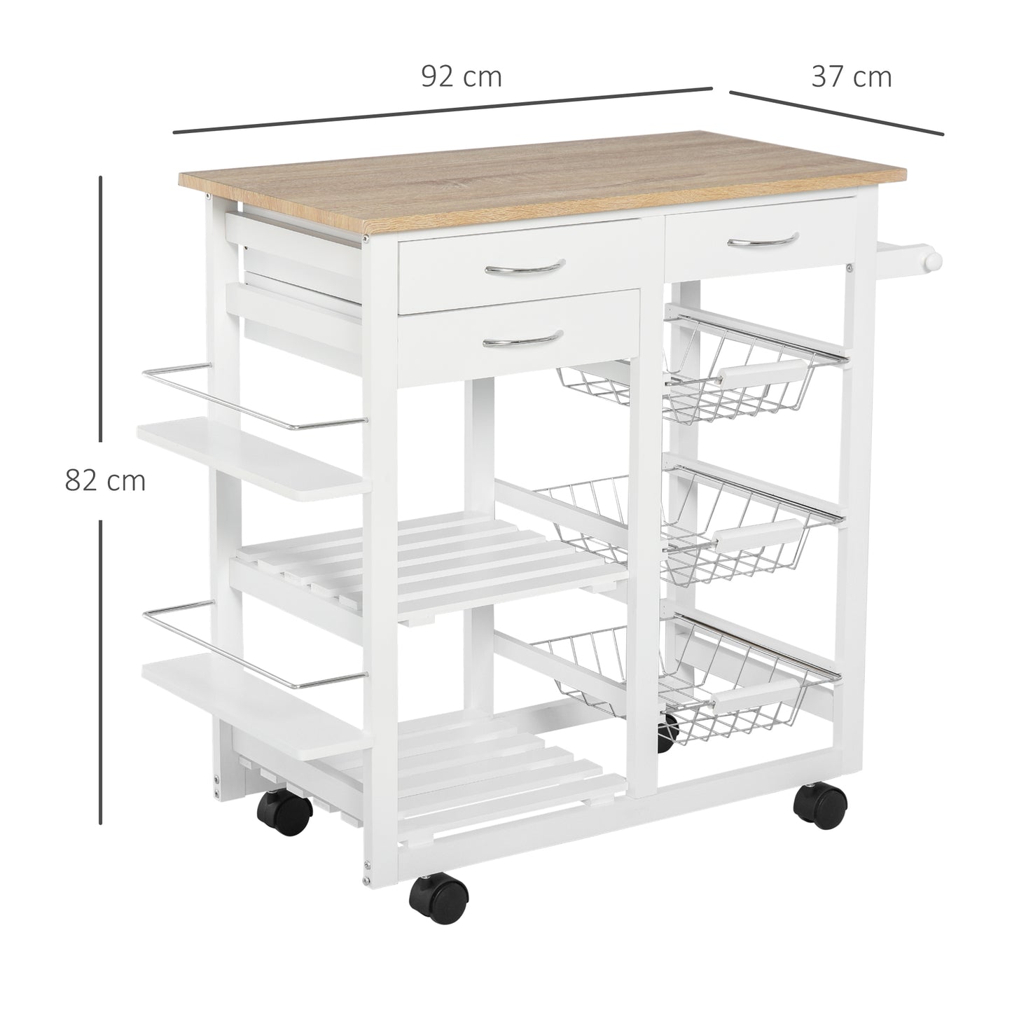 Rolling Kitchen Island on Wheels Trolley Utility Cart with Spice Racks, Towel Rack, Baskets & Drawers for Dining Room