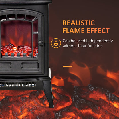 Free standing Electric Fireplace Stove, Fireplace Heater with Realistic Flame Effect, Overheat Safety Protection, 1000W/2000W, Black