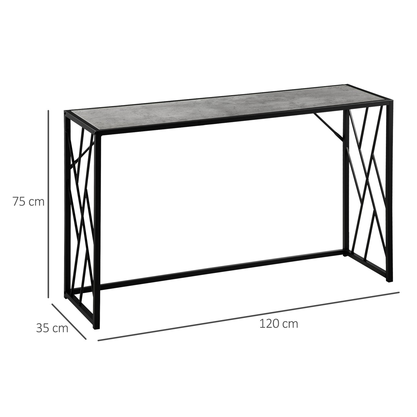 120 cm Console Table, Industrial Sofa Table with Metal Frame for Living Room, Hallway, Grey