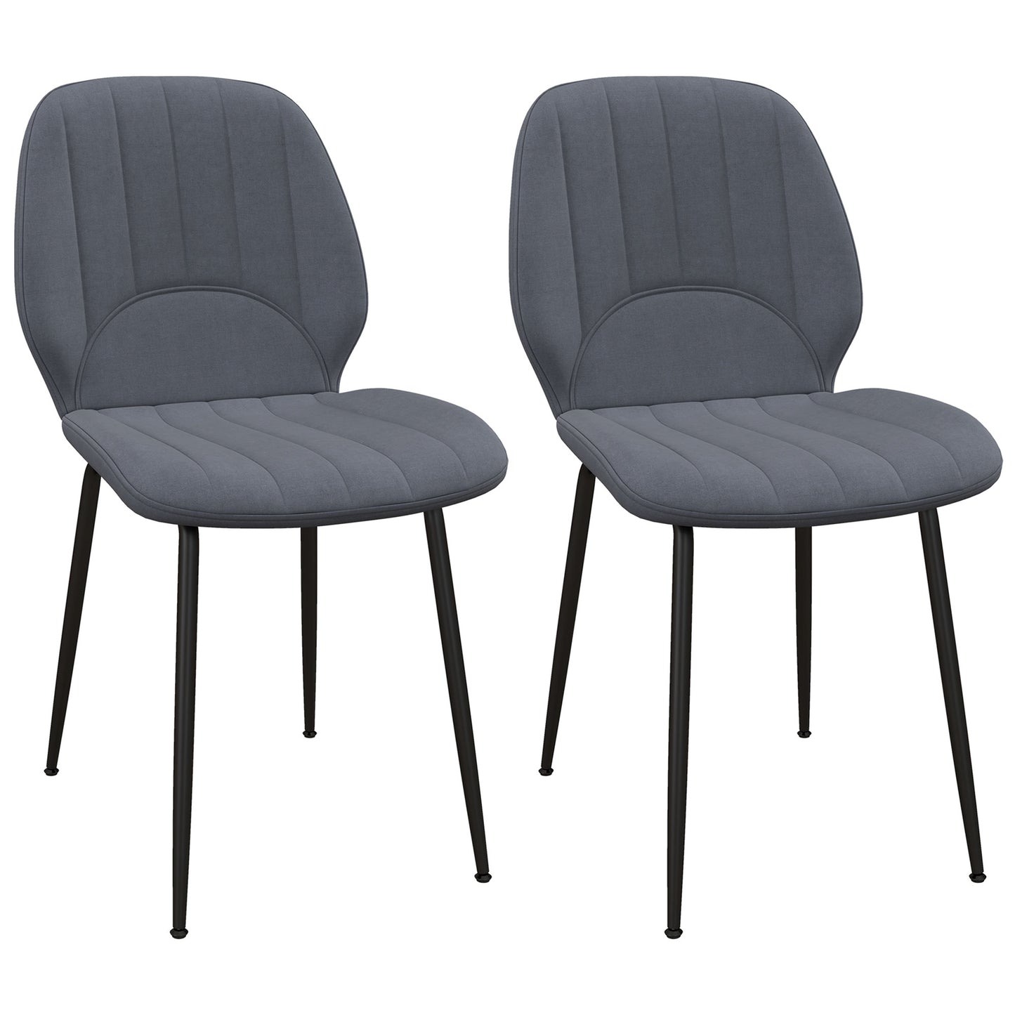 Velvet Dining Chairs Set of 2, 2 Piece Dining Room Chairs with Backrest, Padded Seat and Steel Legs, Dark Grey