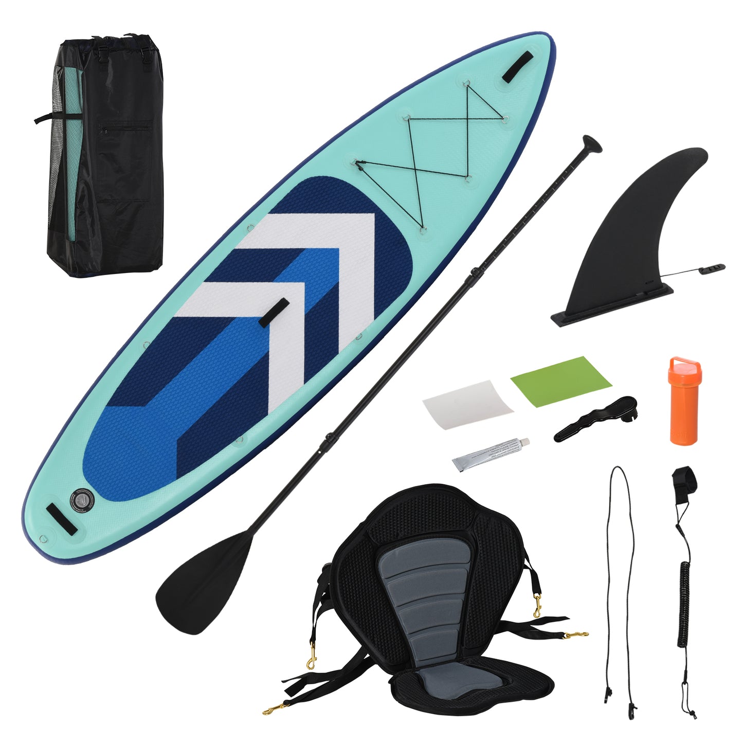 Inflatable Stand Up Paddle Board Kayak Conversion Kit SUP Accessories Carry Bag Non-Slip Deck And Paddle Seat - Green 10.5ft