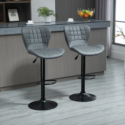 Bar Stools Set of 2 Adjustable Height Swivel Bar Chairs in PU Leather with Backrest & Footrest, Grey