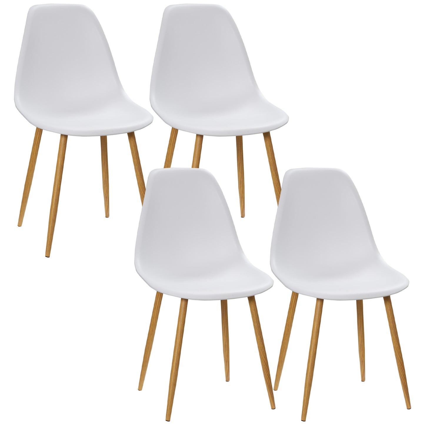 Dining Chairs Set of 4, Modern Armless Kitchen Chairs with Curved Back, Metal Legs for Bedroom Living Room, White