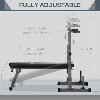 Adjustable Weight Bench, Foldable Bench Press with Barbell Rack and Dip Station for Home Gym, Strength Training Multiuse Workout Bench