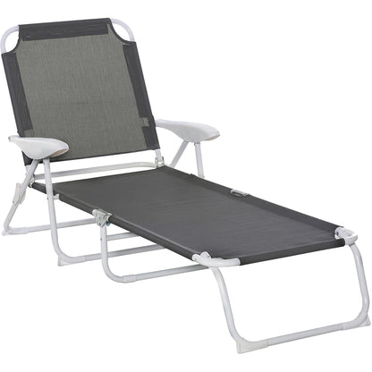 Outsunny Reclining Lounge Chair with 4-Level Adjustable Backrest Folding Camping Sun Beach Lounger for Patio Garden Grey