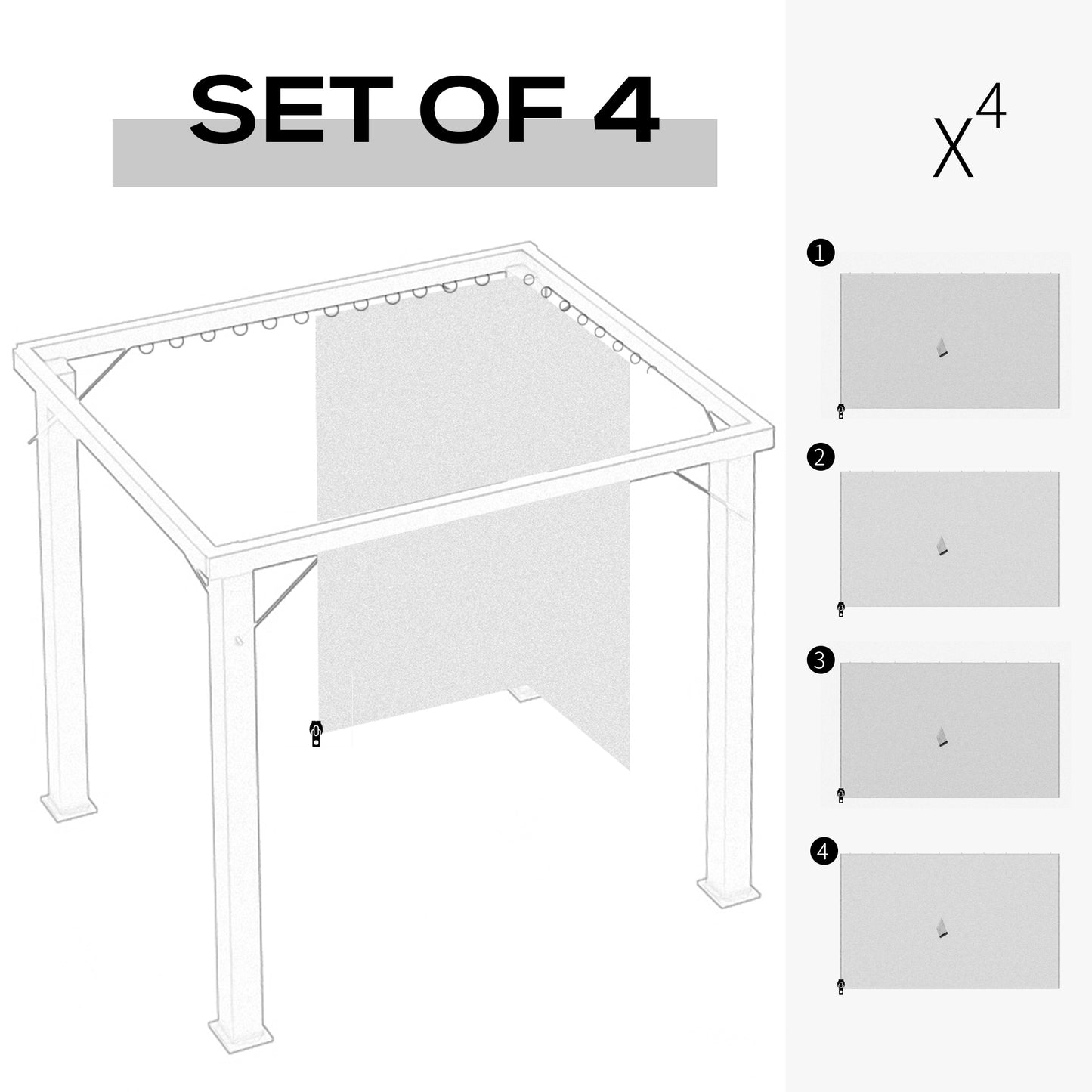 Outsunny 4 Pack Universal Gazebo Replacement Sidewalls Privacy Panel for Most 3 x 4m Gazebo Canopy Pavilion Outdoor Shelter Curtains Light Grey