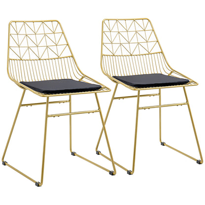 Luxurious Dining Chairs Set of 2, Metal Wire Kitchen Chair with Removable Velvet-feel Cushion, Cut-out Back and Steel Frame