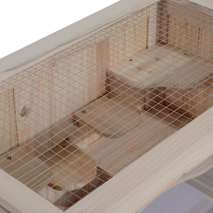 PawHut Wooden Hamster Cage Small Animal House Pets at Home, 60 x 35 x 42 cm