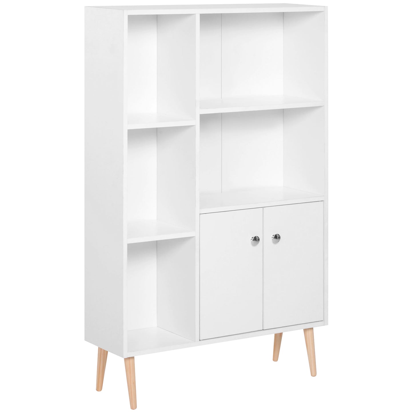 Open Bookcase Storage Cabinet Shelves Unit Free Standing With Two Doors Wooden Display White