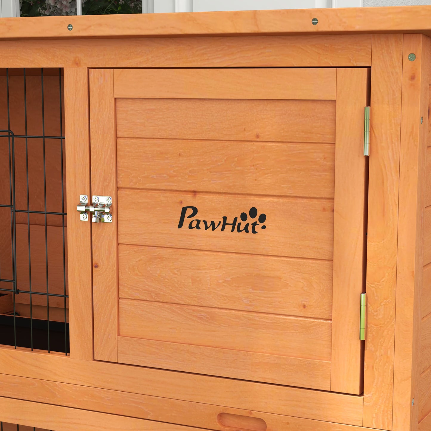 PawHut 2 Tier Antiseptic Wood Rabbit Hutch with Run Outdoor 92cm Orange