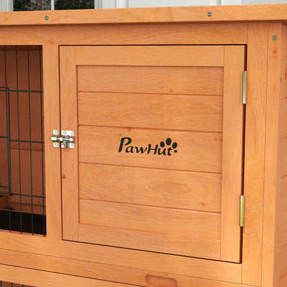 PawHut 2 Tier Antiseptic Wood Rabbit Hutch with Run Outdoor 92cm Orange