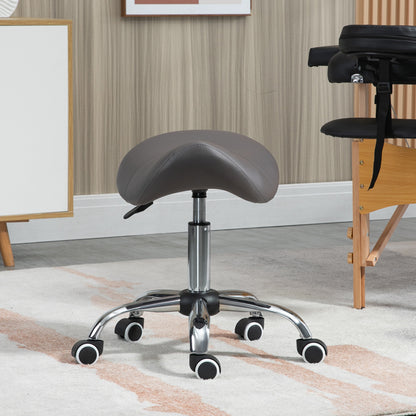 Cosmetic Stool 360° Rotate Height Adjustable Salon Massage Spa Chair Hydraulic Rolling Faux Leather Saddle Stool, Grey