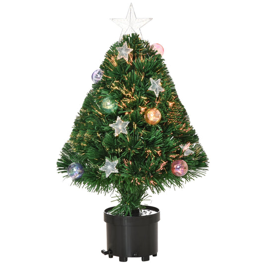 2FT Pre-lit Artificial Christmas Tree Tabletop Multi coloured Fibre Optic Decoration With LED Lights Pot Table Desk - Green