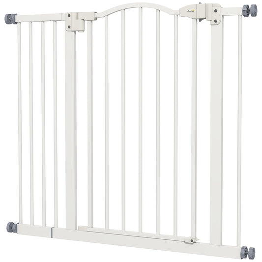 PawHut Metal 74-100cm Adjustable Pet Baby Gate Safety Barrier w/ Auto-Close Door White