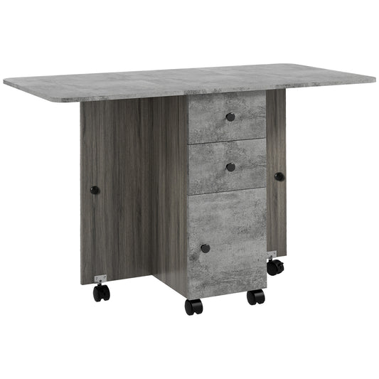 Retro Style Design Foldable Dining Table, Drop Leaf Table with Drawers and Storage Cabinet