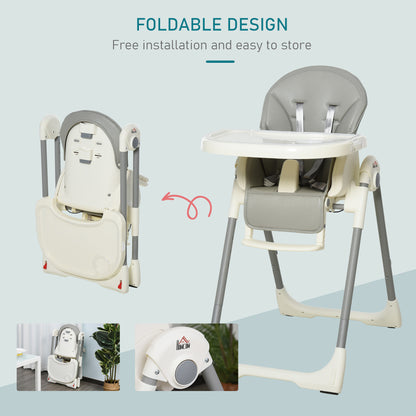 Baby High Chair Convertible to Toddler Chair Height Adjustable with Removable Tray 5-Point Harness Mobile with Wheels Grey