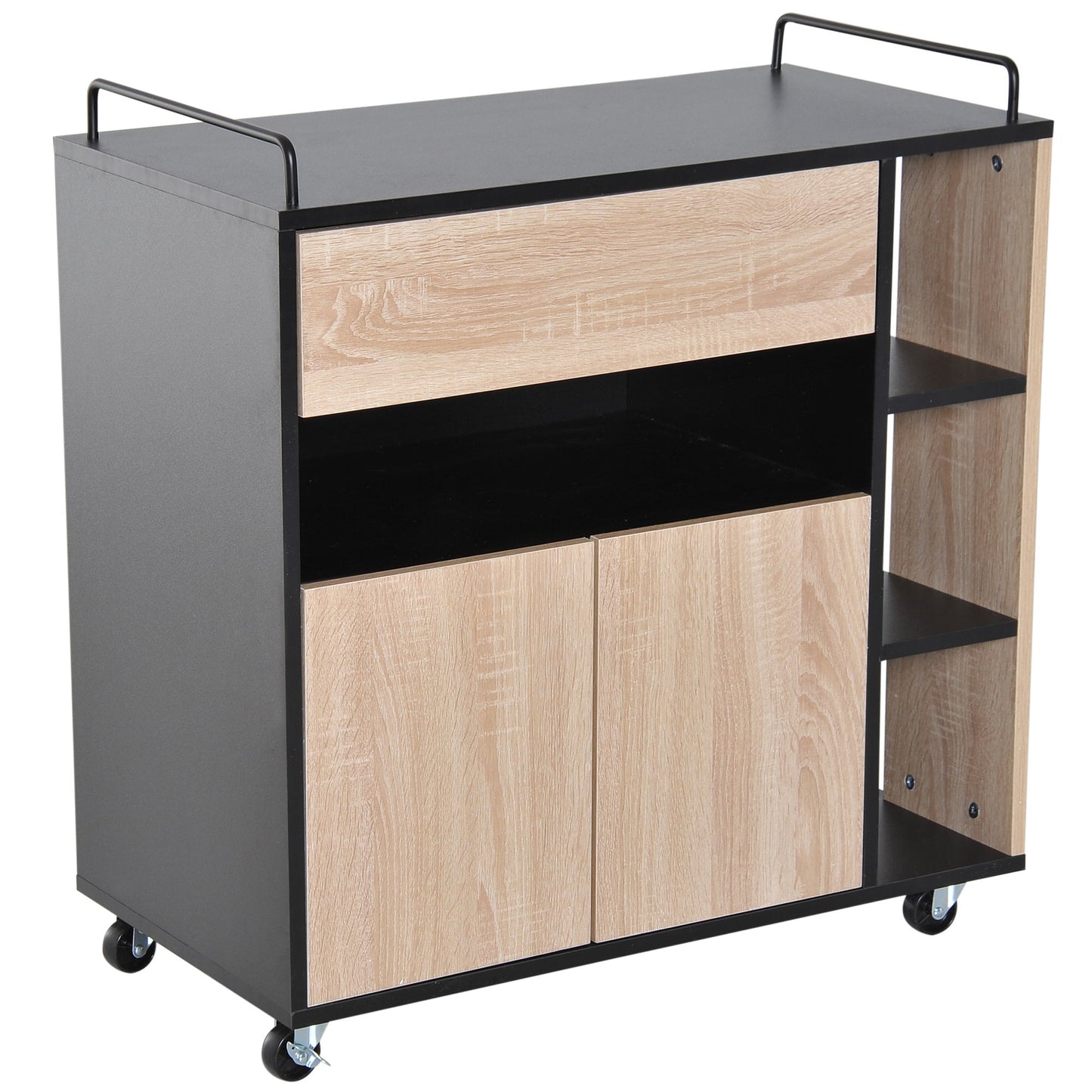 Rolling Kitchen Island, 76.5Wx40Dx82H cm Oak / Black Colour