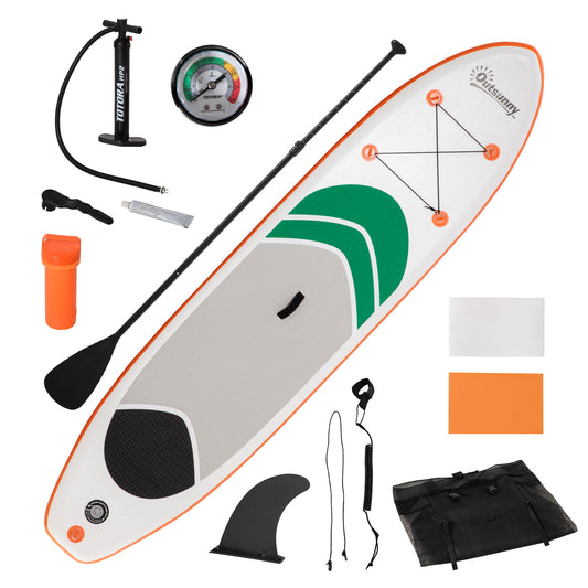 Outsunny 10'6" x 30" x 6" Inflatable Non-Slip Paddle Stand Up Board w/ Adjustable Aluminium Paddle, ISUP Accessories, 320L x 76W x 15H cm - White