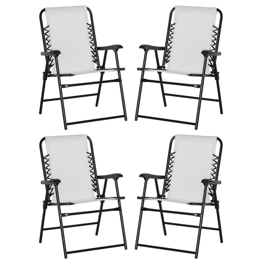 Outsunny  Pieces Patio Folding Chair Set, Outdoor Portable Loungers for Camping Pool Beach Deck, Lawn Chairs with Armrest Steel Frame, Cream White